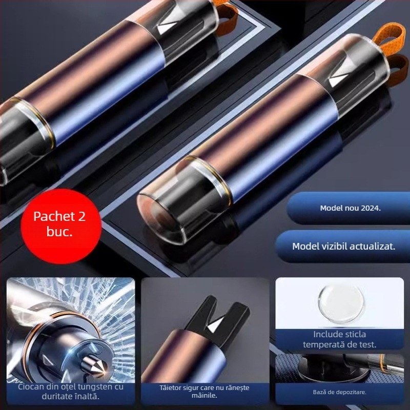 Unelte de urgență auto: ciocan de securitate pentru spargerea geamului, cuțit 3 în 1, portabil cu semn temporar de parcare, PVC