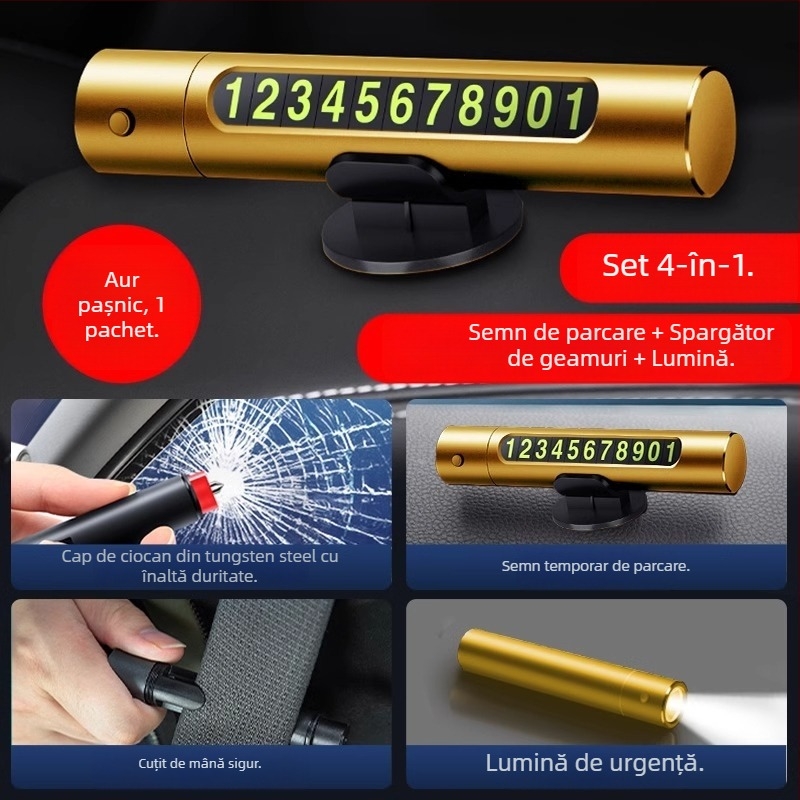 Unelte de urgență auto: ciocan de securitate pentru spargerea geamului, cuțit 3 în 1, portabil cu semn temporar de parcare, PVC