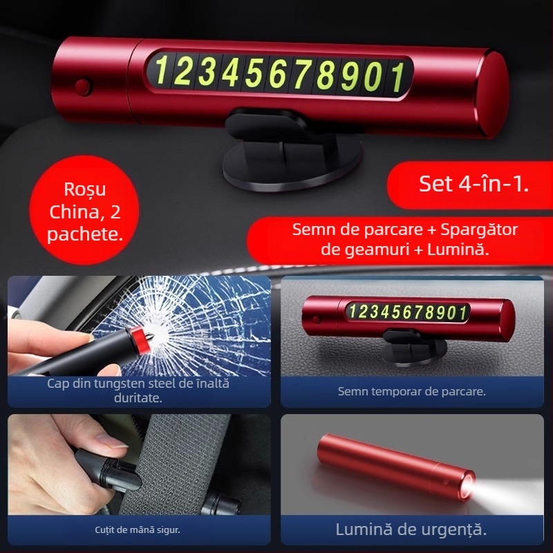 Unelte de urgență auto: ciocan de securitate pentru spargerea geamului, cuțit 3 în 1, portabil cu semn temporar de parcare, PVC