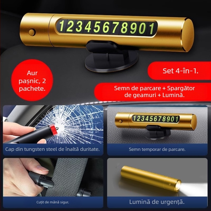 Unelte de urgență auto: ciocan de securitate pentru spargerea geamului, cuțit 3 în 1, portabil cu semn temporar de parcare, PVC