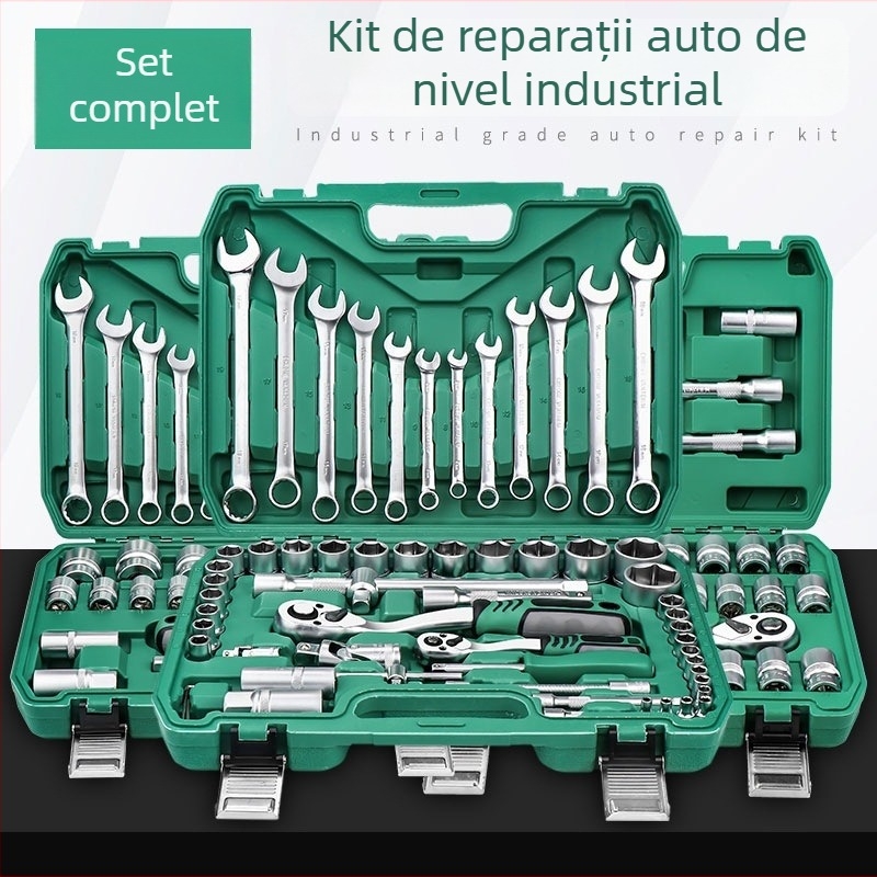 Set de unelte pentru reparații auto cu cheie cu soclu și clichet, în cutie de unelte (reparații mecanice)