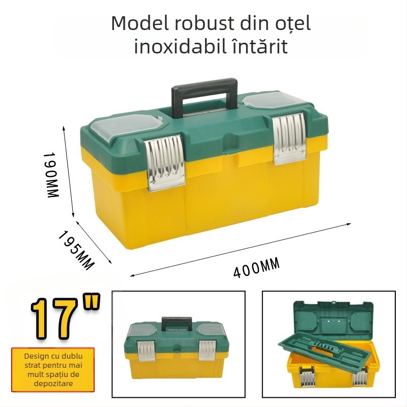 Cutie de unelte din plastic, cu construcție cu două niveluri, capacitate 30 kg — pentru casă, atelier, depozitare și întreținere