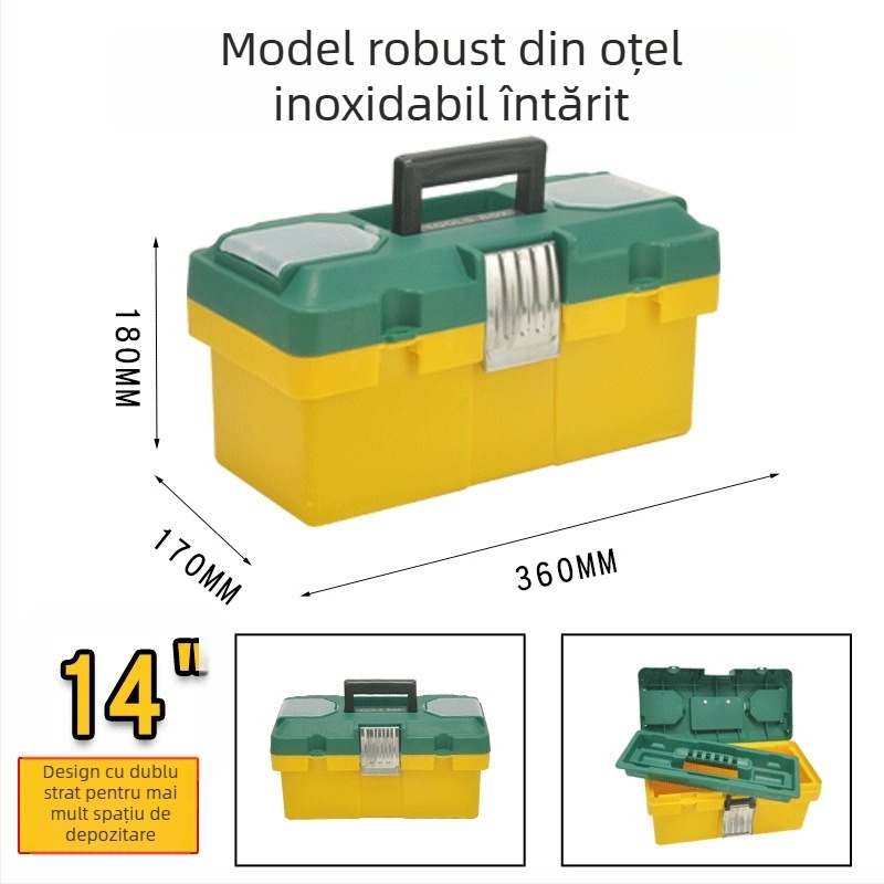 Cutie de unelte din plastic, cu construcție cu două niveluri, capacitate 30 kg — pentru casă, atelier, depozitare și întreținere