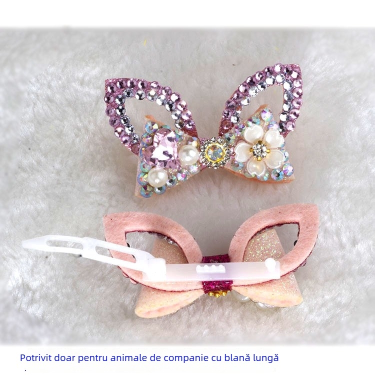 Clip de păr pentru câini, handmade, cu cristale, din plastic, design broscuță