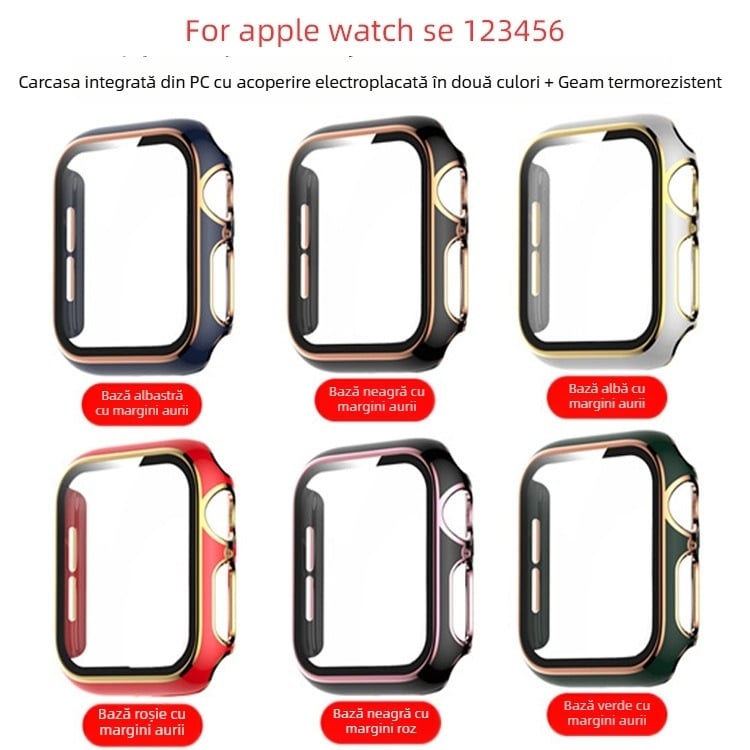 Carcasă Apple Watch 5678910, într-o singură piesă, din PC, cu sticlă securizată (tempered glass) – compatibilă cu iWatch S10