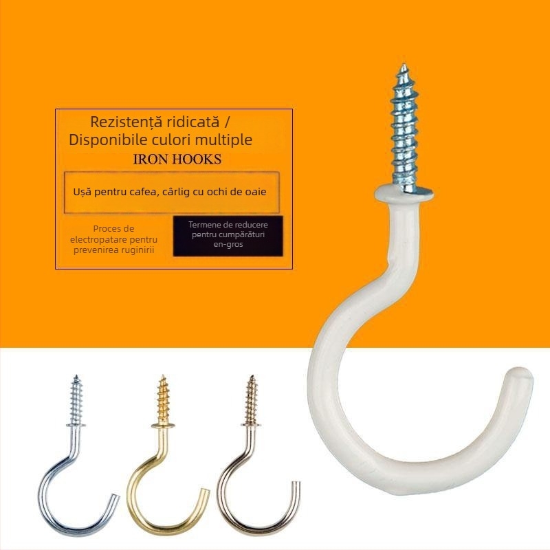 Cuier pentru căni din fier forjat, set de 10 bucăți cu șuruburi autoforante, stil modern și simplu, capacitate de încărcare 3–5 kg