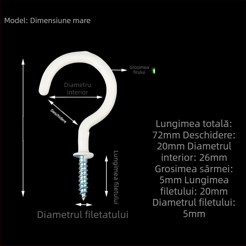 Cuier pentru căni din fier forjat, set de 10 bucăți cu șuruburi autoforante, stil modern și simplu, capacitate de încărcare 3–5 kg