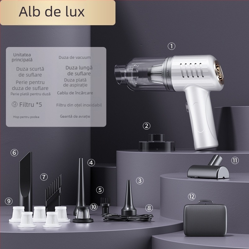 Aspirator portabil pentru mașină, cu aspirație puternică, fără fir, pentru utilizare în mașină și acasă (90W, 20000Pa, reîncărcabil)