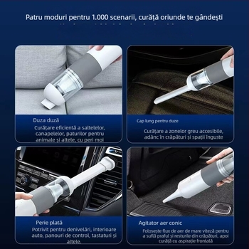 Aspirator fara fir pentru mașină, cu aspirație maximă 120W, 11000Pa, funcție suflare, autonomie baterie 25 de minute, încărcare la 5V