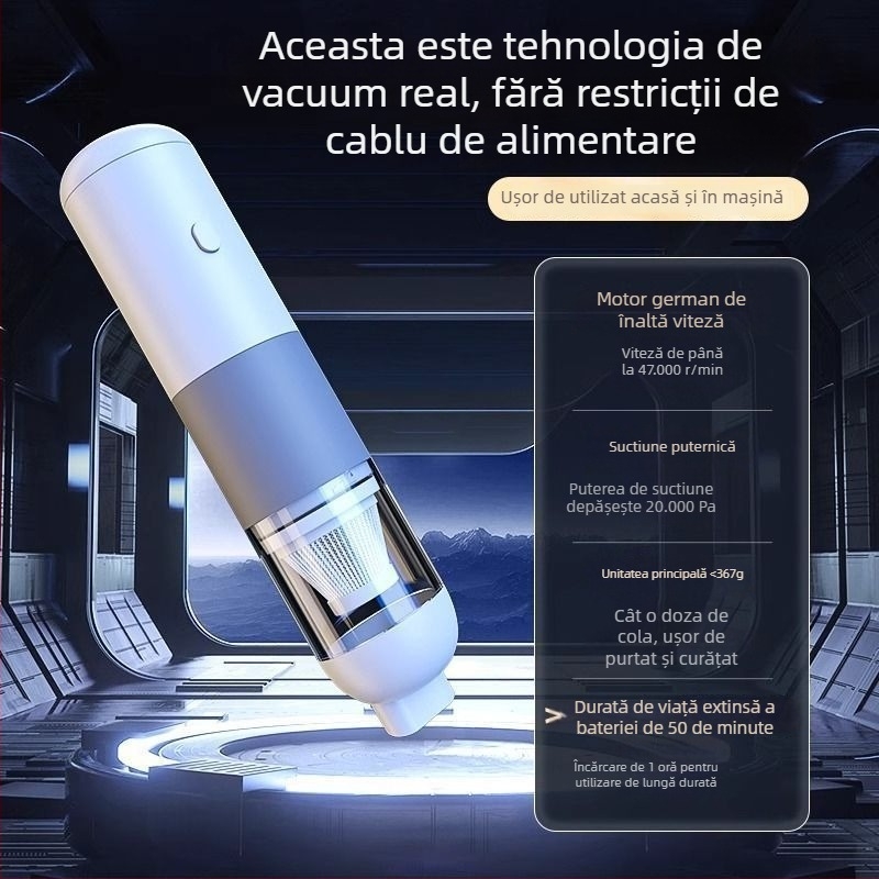 Aspirator fara fir pentru mașină, cu aspirație maximă 120W, 11000Pa, funcție suflare, autonomie baterie 25 de minute, încărcare la 5V