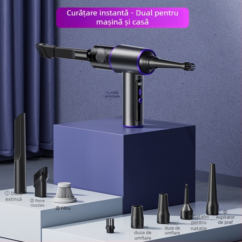 Aspirator fara fir pentru mașină, cu aspirație maximă 120W, 11000Pa, funcție suflare, autonomie baterie 25 de minute, încărcare la 5V