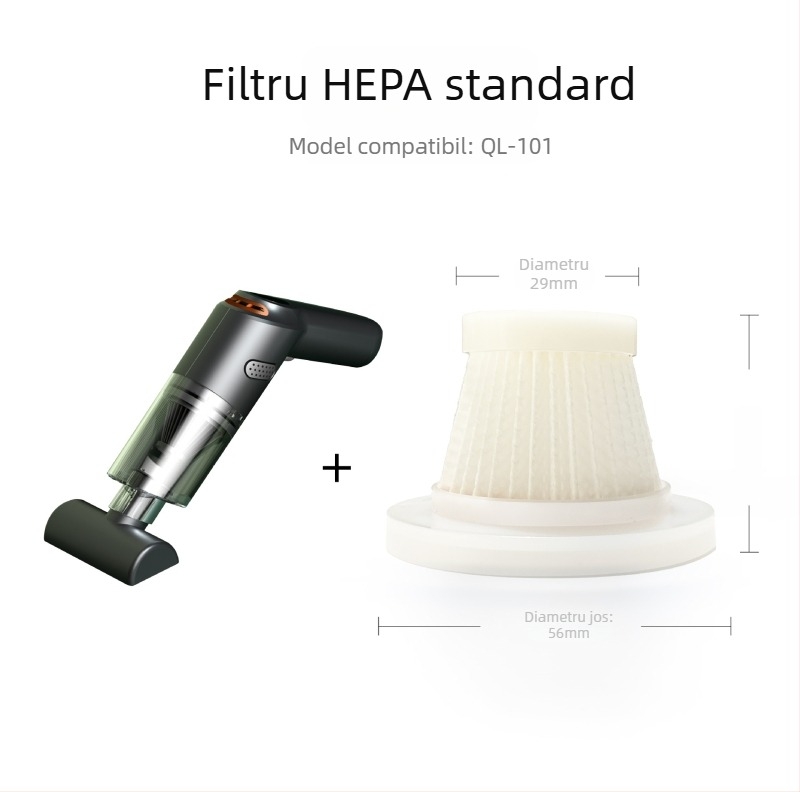 Aspirator portabil pentru mașină cu filtru HEPA metalic lavabil, sterilizare, 90W, 7.4V, aspirație 5500Pa