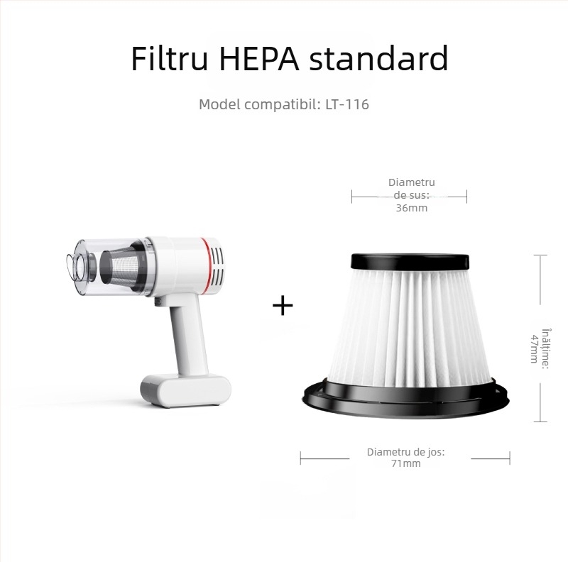 Aspirator portabil pentru mașină cu filtru HEPA metalic lavabil, sterilizare, 90W, 7.4V, aspirație 5500Pa