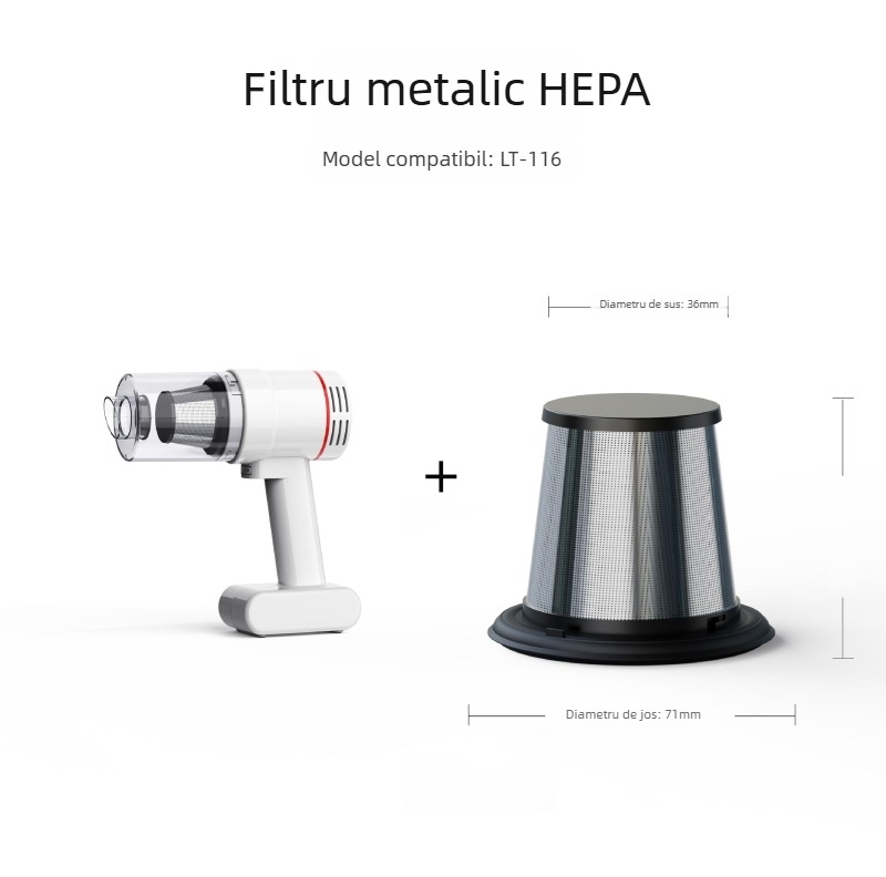 Aspirator portabil pentru mașină cu filtru HEPA metalic lavabil, sterilizare, 90W, 7.4V, aspirație 5500Pa