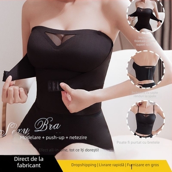 Sutien modelator fără bretele, anti-derapare, dintr-o piesă, cupe 3/4, cupe subțiri, nylon/Lycra