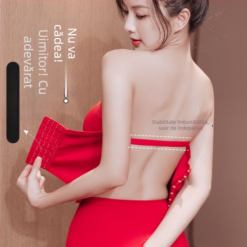 Sutien modelator fără bretele, anti-derapare, dintr-o piesă, cupe 3/4, cupe subțiri, nylon/Lycra