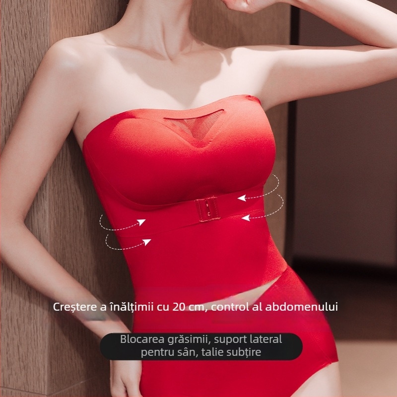 Sutien modelator fără bretele, anti-derapare, dintr-o piesă, cupe 3/4, cupe subțiri, nylon/Lycra