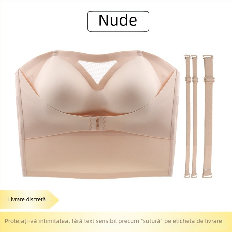 Sutien modelator fără bretele, anti-derapare, dintr-o piesă, cupe 3/4, cupe subțiri, nylon/Lycra