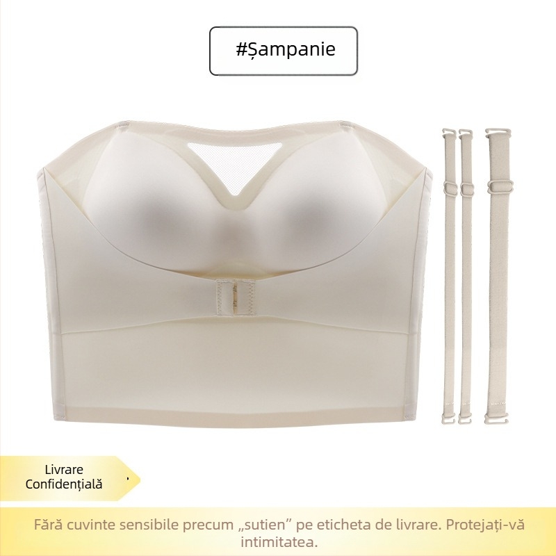 Sutien modelator fără bretele, anti-derapare, dintr-o piesă, cupe 3/4, cupe subțiri, nylon/Lycra