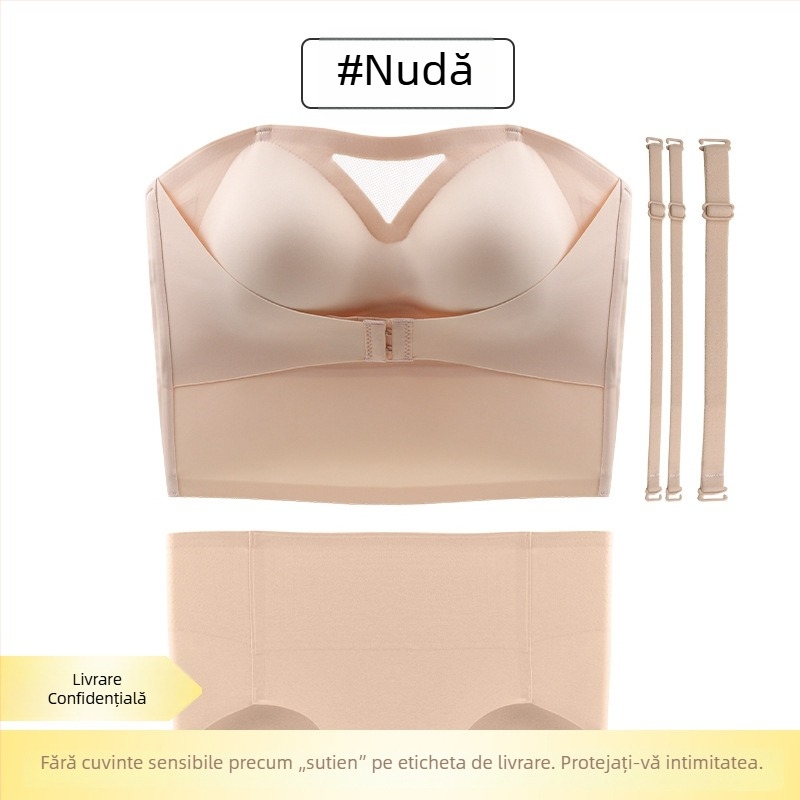 Sutien modelator fără bretele, anti-derapare, dintr-o piesă, cupe 3/4, cupe subțiri, nylon/Lycra