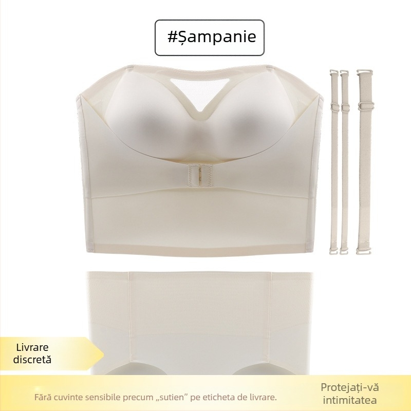 Sutien modelator fără bretele, anti-derapare, dintr-o piesă, cupe 3/4, cupe subțiri, nylon/Lycra