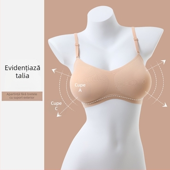 Sutien fără bretele pentru sâni mici, anti-derapare, push-up, cupă 3/4, bretele detașabile, fără cusături, din nylon