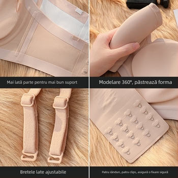 Sutien fără bretele pentru sâni mici, anti-derapare, push-up, cupă 3/4, bretele detașabile, fără cusături, din nylon