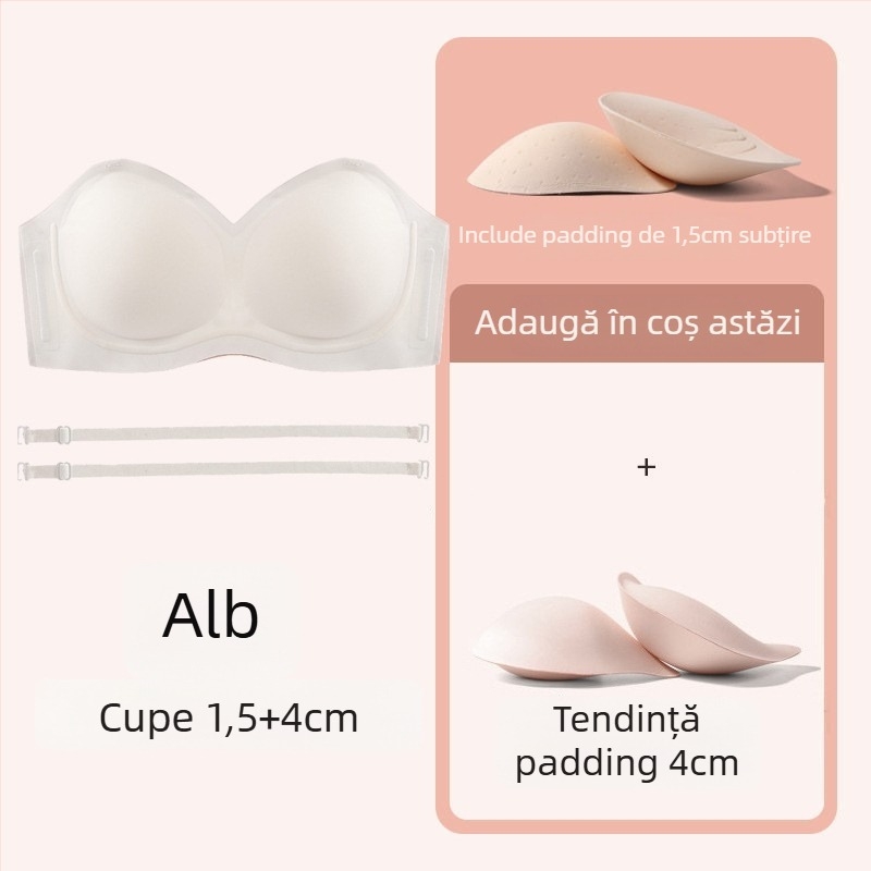 Sutien fără bretele pentru sâni mici, anti-derapare, push-up, cupă 3/4, bretele detașabile, fără cusături, din nylon