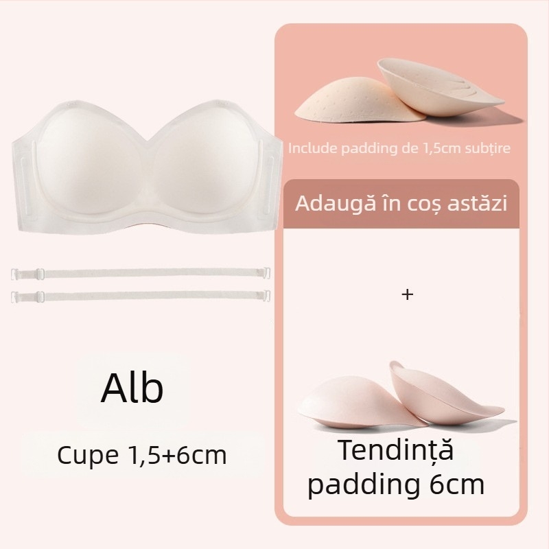 Sutien fără bretele pentru sâni mici, anti-derapare, push-up, cupă 3/4, bretele detașabile, fără cusături, din nylon