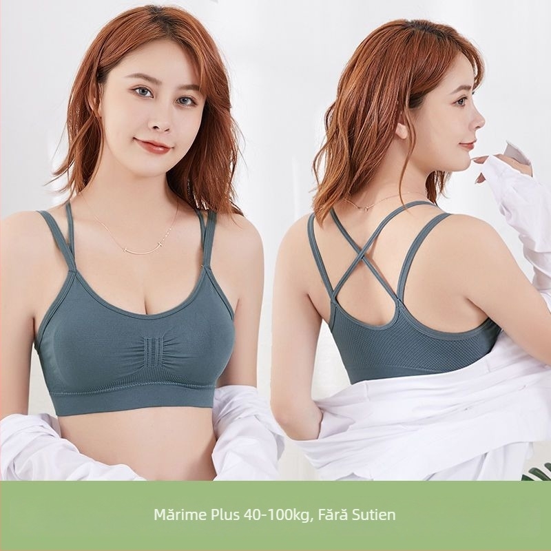 Top tubular fără fir cu spate încrucișat, cupă completă, formare medie, nailon 70–80%