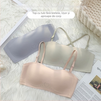 Sutien bandeau fara bretele, fara cusaturi, cupe 3/4, cupe modelate subtiri, fara inel metalic, anti-alunecare, nylon confortabil