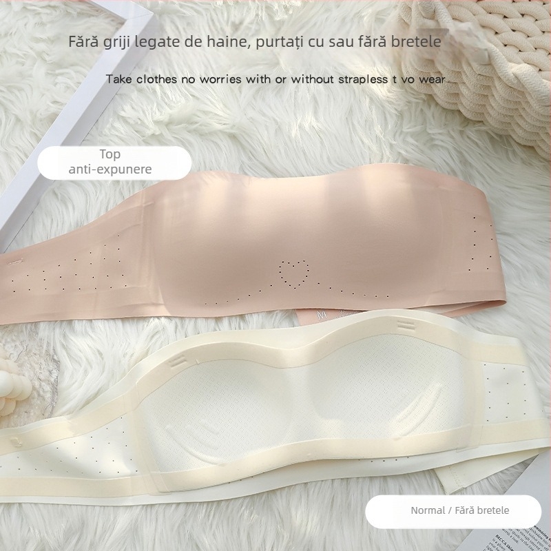 Sutien bandeau fara bretele, fara cusaturi, cupe 3/4, cupe modelate subtiri, fara inel metalic, anti-alunecare, nylon confortabil