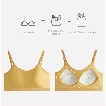 Sutien fără bretele, cu design U, din bumbac, cupă 3/4, cupe subțiri modelate, cu burete în zona sânilor
