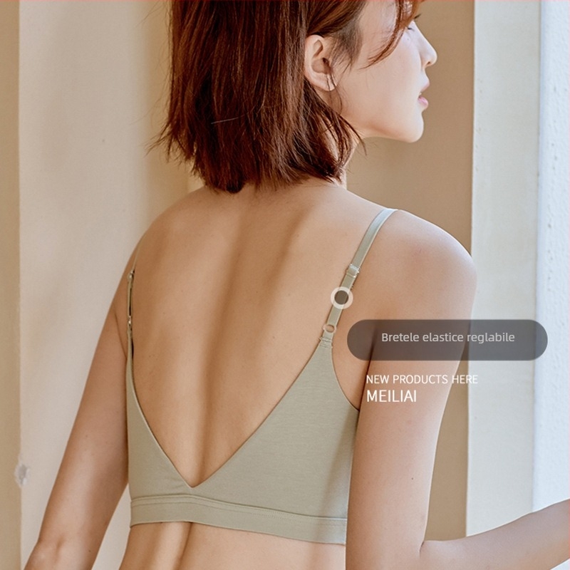 Sutien fără bretele, cu design U, din bumbac, cupă 3/4, cupe subțiri modelate, cu burete în zona sânilor