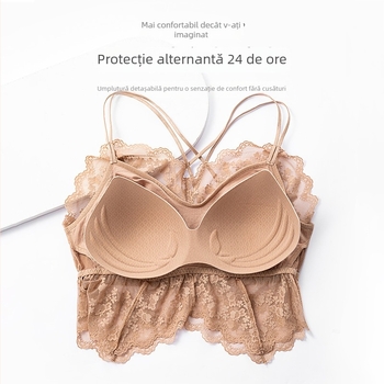 Top din dantelă pentru bust cu curea, cupe 3/4, căptușeală subțire, respirabil, protecție împotriva expunerii, design frumos pe spate