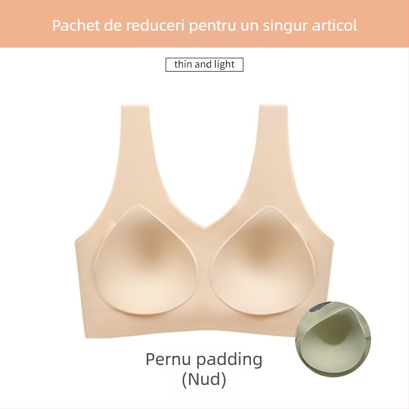 Sutien sport fără sârmă, cupe complete, fără bretele, bustieră tip top cu căptușeală, mărime mare