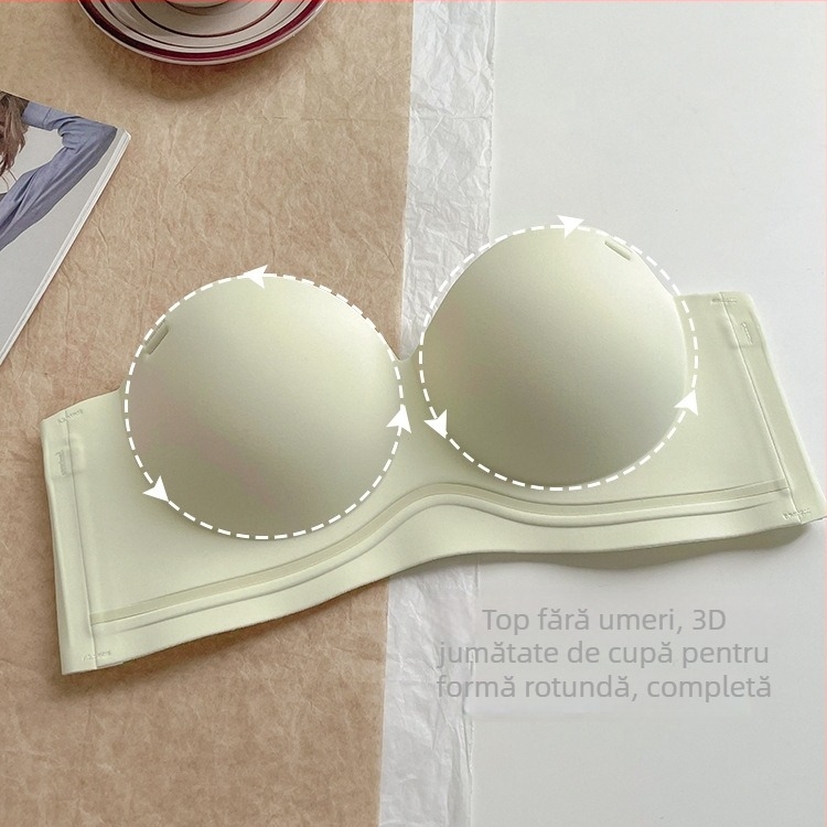 Sutien fără bretele cu push-up anti-alunecare, cupa 1/2, bretele detașabile duble, material nylon, căptușeală Spandex 30–50%