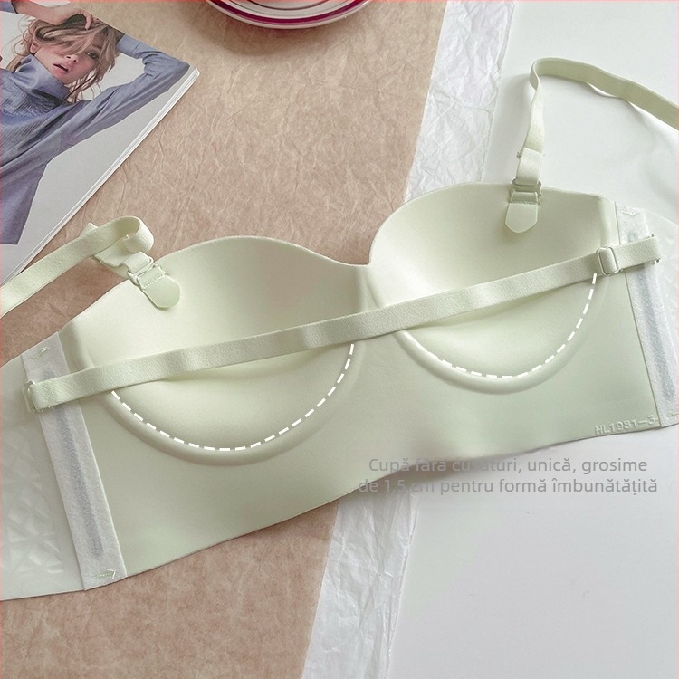 Sutien fără bretele cu push-up anti-alunecare, cupa 1/2, bretele detașabile duble, material nylon, căptușeală Spandex 30–50%