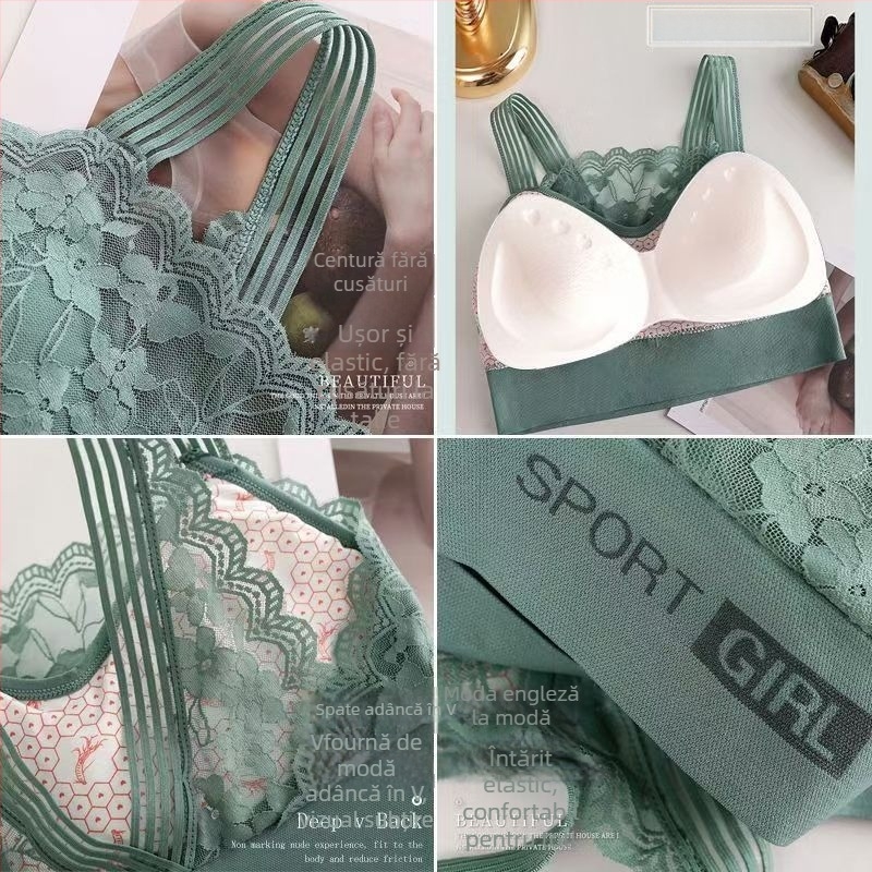  Sutien cu cupa 1/2, cupe subțiri, bretele fixe, dantelă din nylon cu căptușeală din bumbac