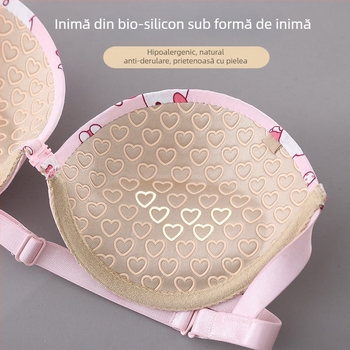 Sutien fara bretele, invizibil, cu inel din otel moale, inchidere frontala, cupa 3/4, material principal nylon