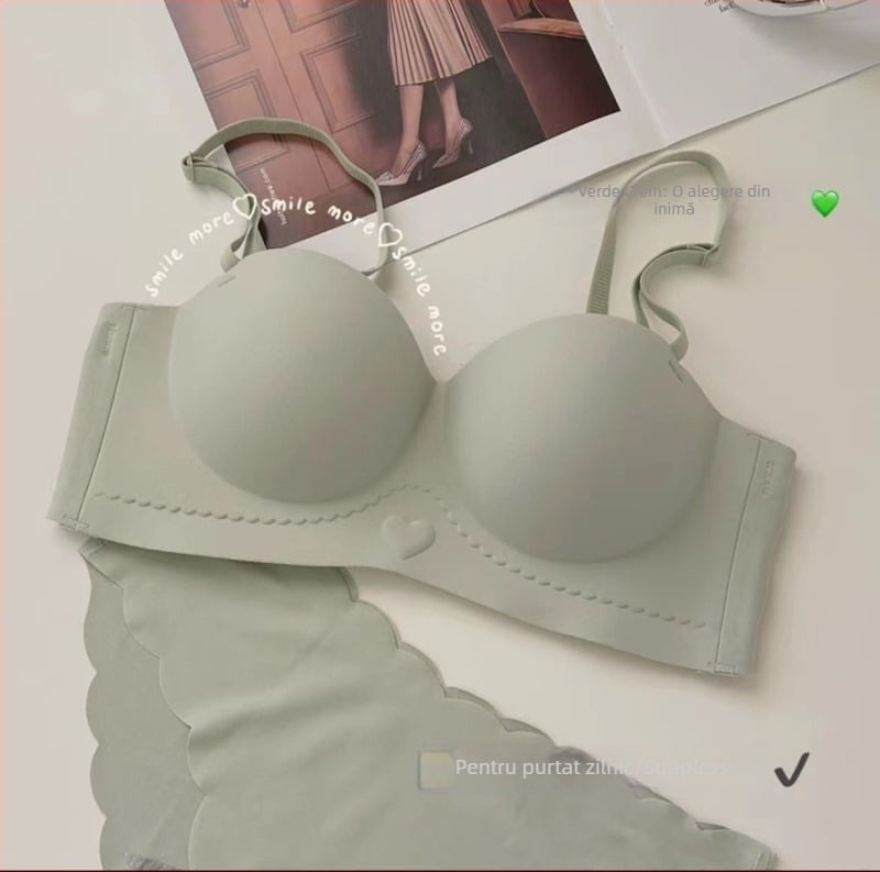 Sutien fără bretele, fără cusături, cu cupe modelate 1/2, material din bumbac, închidere în spate cu trei rânduri, respirabil și confortabil