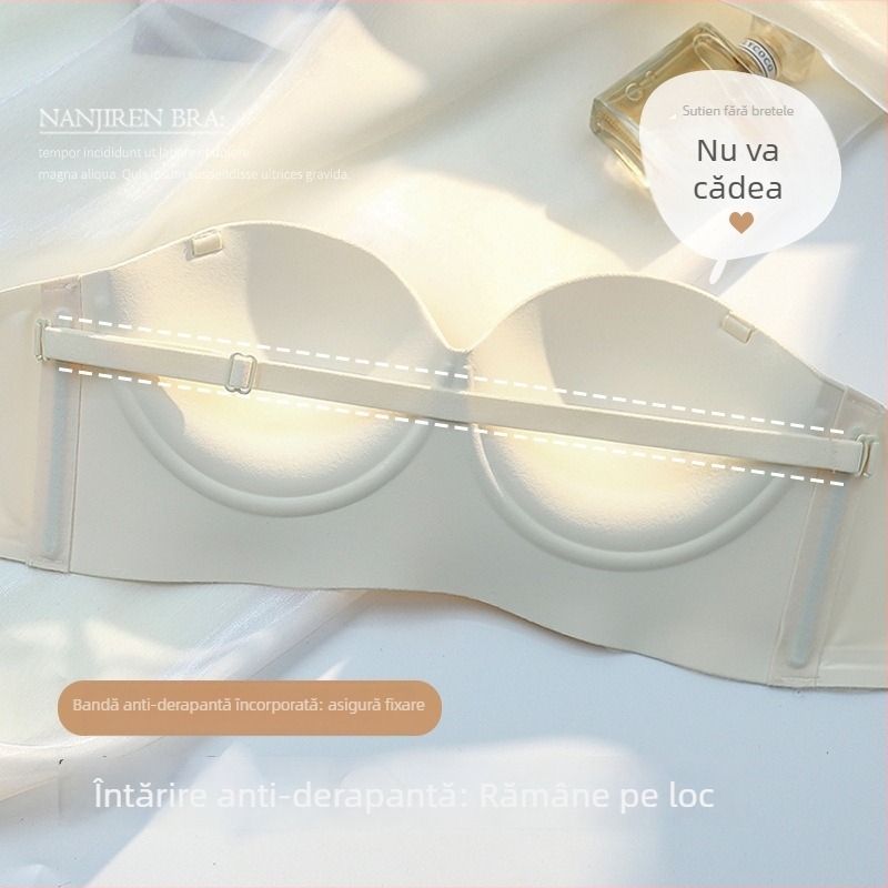Sutien fără bretele, fără cusături, cu cupe modelate 1/2, material din bumbac, închidere în spate cu trei rânduri, respirabil și confortabil