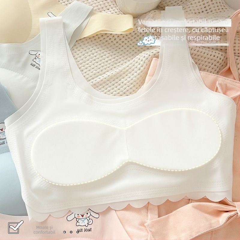 Sutien fără cusături pentru fete 8+, 100% bumbac, brand Qian Jincai, vară 2025