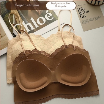 Sutien fără cusături pentru spate, din nylon, cupă 3/4, formă cupă: vârf subțire, bază groasă, bretele fixe, căptușeală nylon, stil Tube Top, confortabil