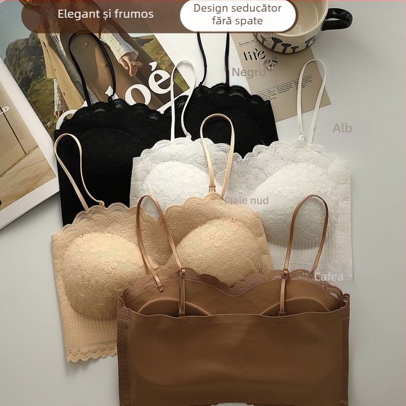 Sutien fără cusături pentru spate, din nylon, cupă 3/4, formă cupă: vârf subțire, bază groasă, bretele fixe, căptușeală nylon, stil Tube Top, confortabil