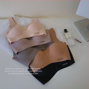 Sutien cu push-up, respirabil, susținere moale, bretele fixe duble, cupe 3/4 din burete, material nylon