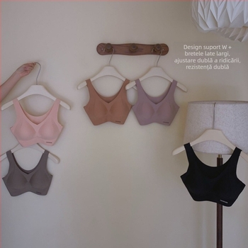 Sutien cu push-up, respirabil, susținere moale, bretele fixe duble, cupe 3/4 din burete, material nylon