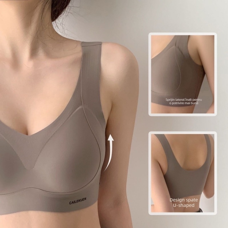 Sutien cu push-up, respirabil, susținere moale, bretele fixe duble, cupe 3/4 din burete, material nylon
