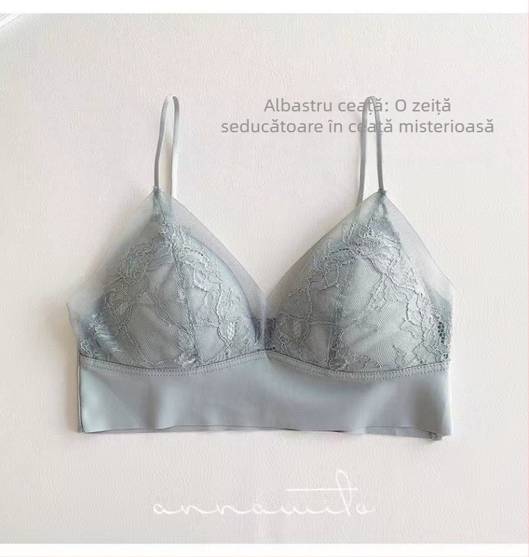 Sutien din plasă dantelată, fără fir, fără cusături, cupă 3/4, cupă ultr-subțire, bretele fixe duble