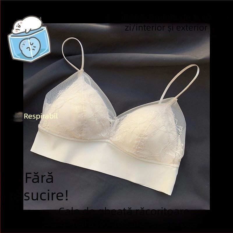 Sutien din plasă dantelată, fără fir, fără cusături, cupă 3/4, cupă ultr-subțire, bretele fixe duble